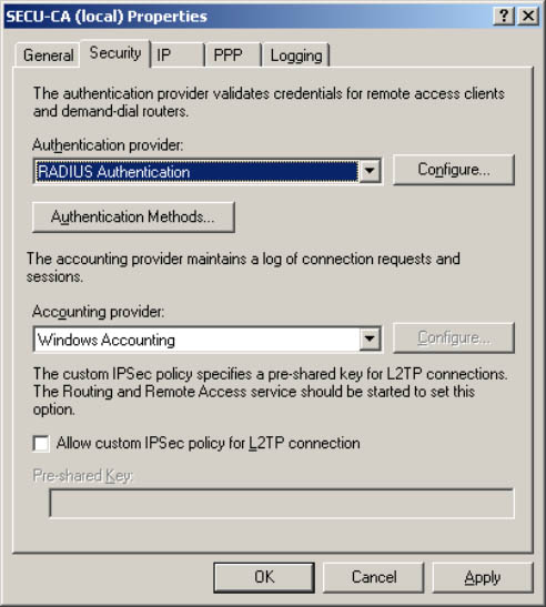 RADIUS authentication selection