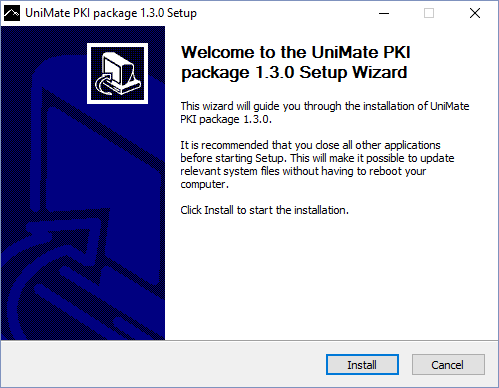 UniMate PKI setup window