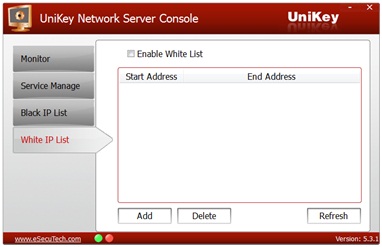 UniKey Network Server Console IP whitelist