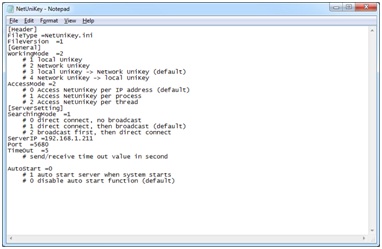 NetUniKey.ini opened in Notepad