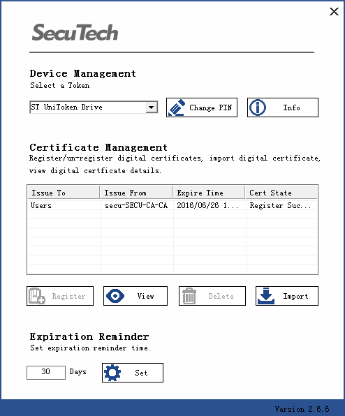 imported certificate displayed in list