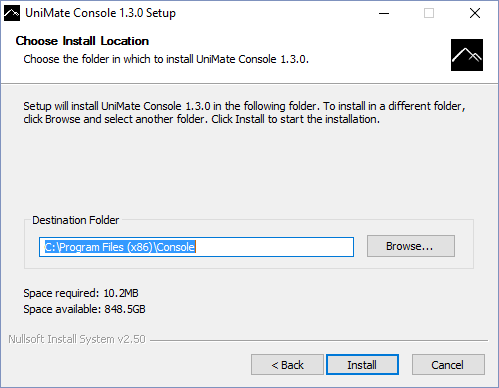 UniMate Console path install location