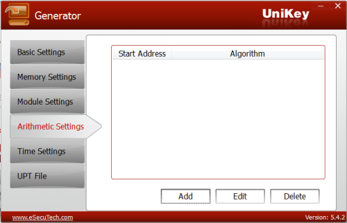 UniKey Generator arithmetic settings tab