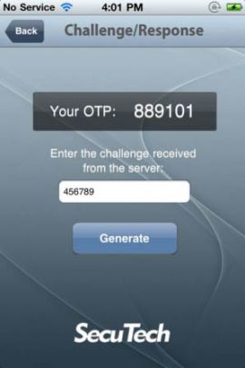 Enter challenge received and display current OTP