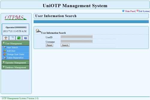UniOTP Management user search screen
