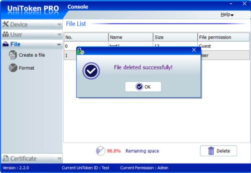 'file deleted successfully' message