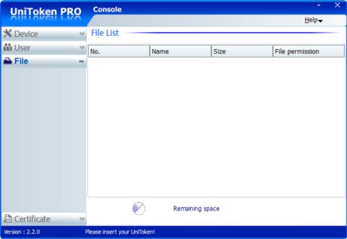 UniToken Console file system tab
