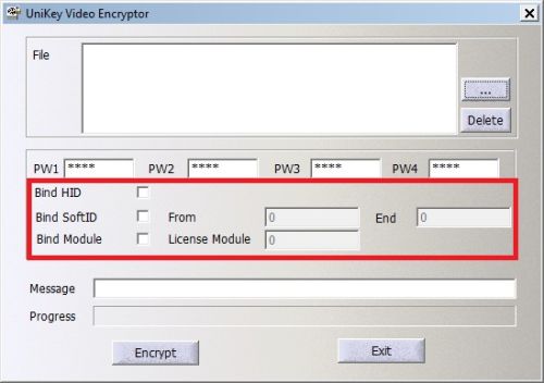 UniKey Video Encryptor important settings