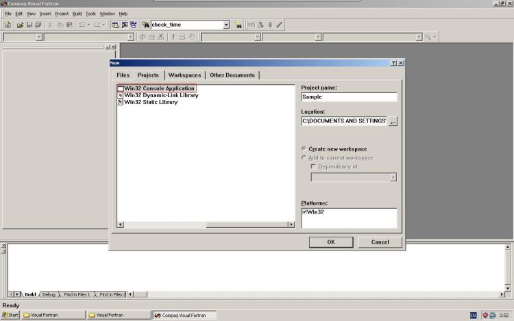 Visual Fortran Win32 console application