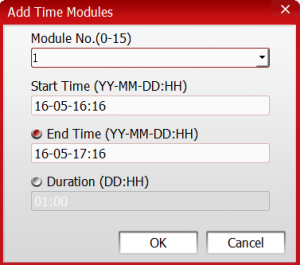 UniKey Generator add time modules (number, start and end time, and duration) window