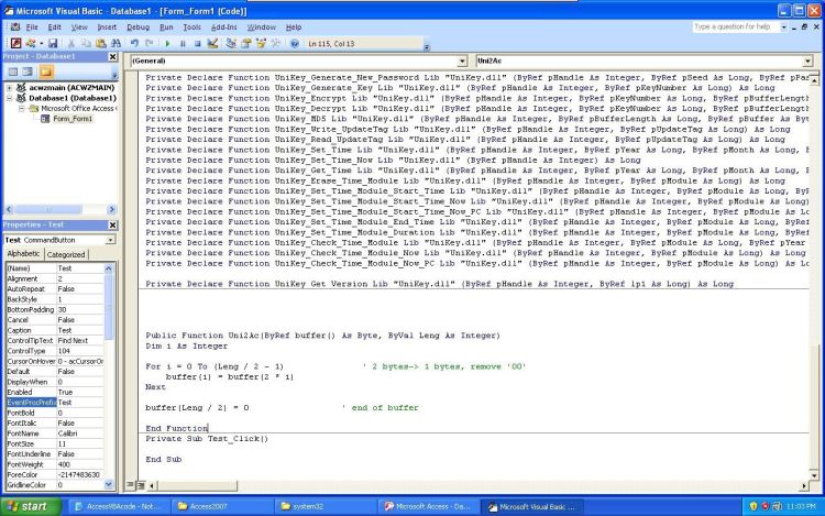Microsoft Office Access pasted code