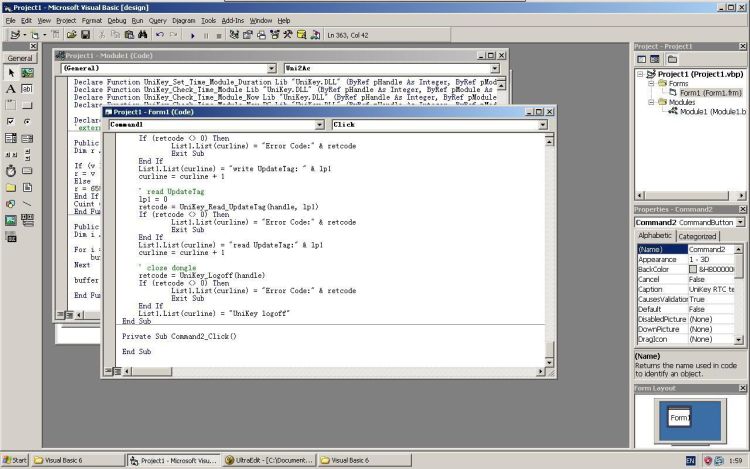 Visual Basic showing UniKey API calls