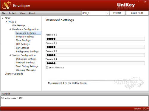 UniKey Enveloper password settings