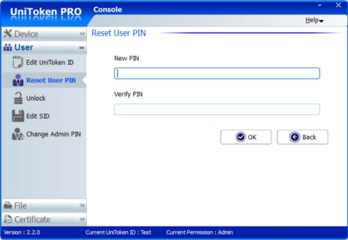 resetting a user PIN