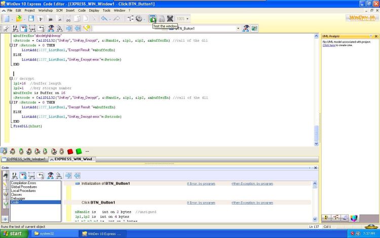 WinDev 10 Test the window