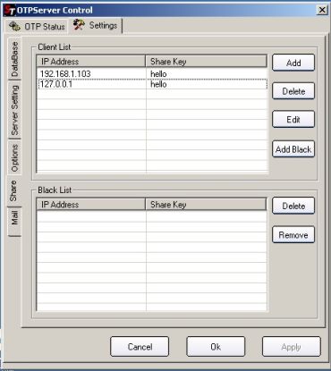 OTPServer client and blacklist