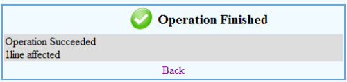 '1 line affected' message; one line per token
