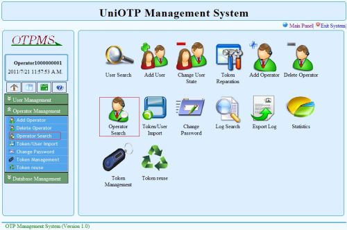UniOTP Management operator search icon