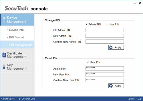 UniMate Console reset PIN