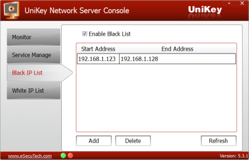 UniKey blacklist and whitelist IP addresses