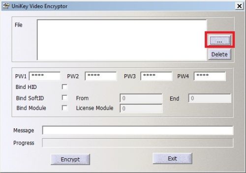 UniKey Video Encryptor tool main window