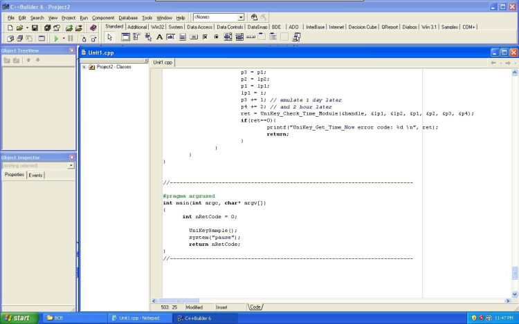 UniKey C++ Builder project file window with source code