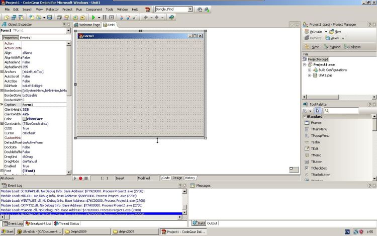 CodeGear Delphi empty project window