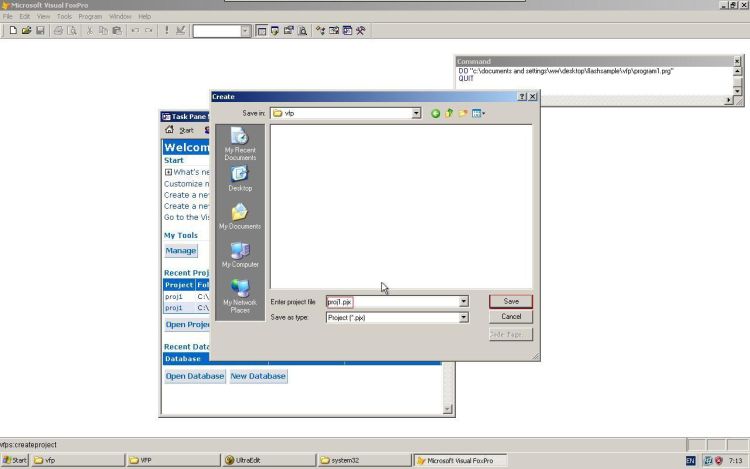 Visual FoxPro create new project