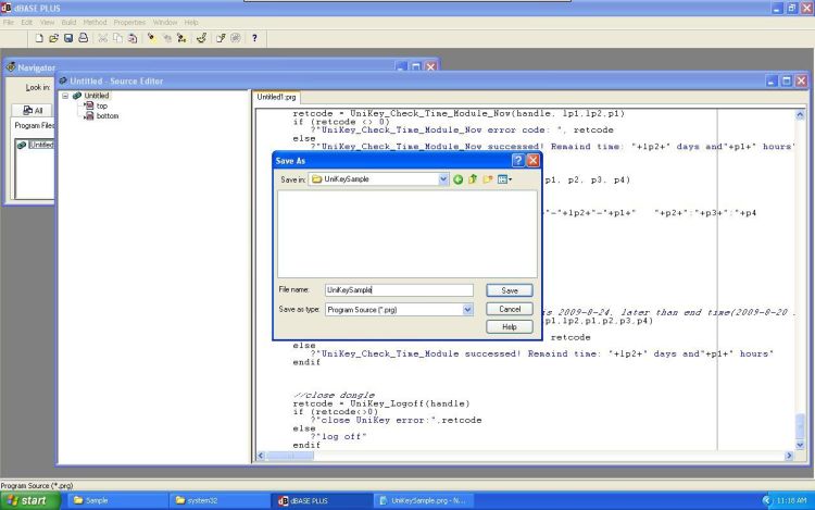 Win dBase save as dialog window