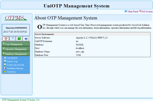 UniOTP Management system information sidebar icon