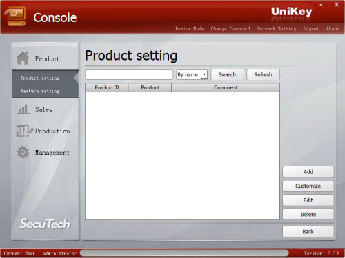 UniKey Console product setting