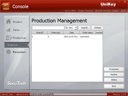 UniKey Console production management