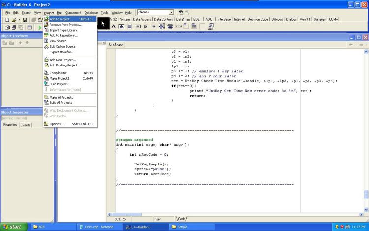 UniKey C++ Builder project - add to project