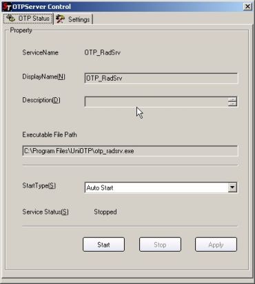 OTPServer control settings