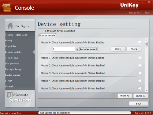 UniKey Console greater module details