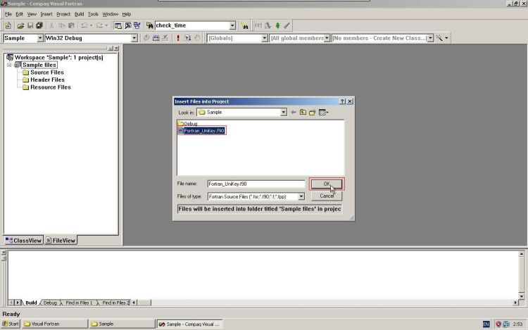 Visual Fortran insert files into project