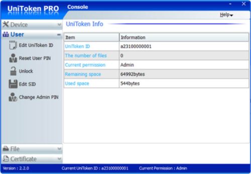 UniToken Console user management tab
