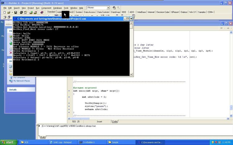 UniKey C++ Builder runtime output