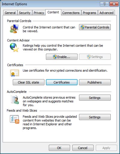 Alt=Internet Explorer Internet options certificates
