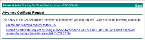advanced certificate request page