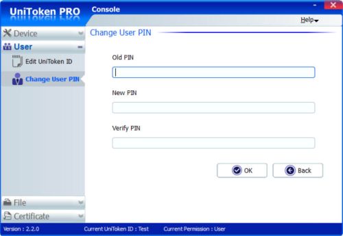 changing user PIN