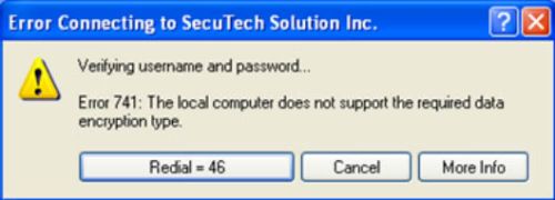 'local computer does not support required encryption' message