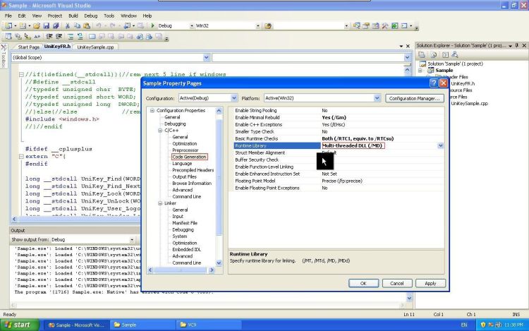 Visual Studio property pages - code generation - runtime library