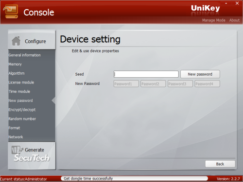 enter a seed value to generate four new passwords