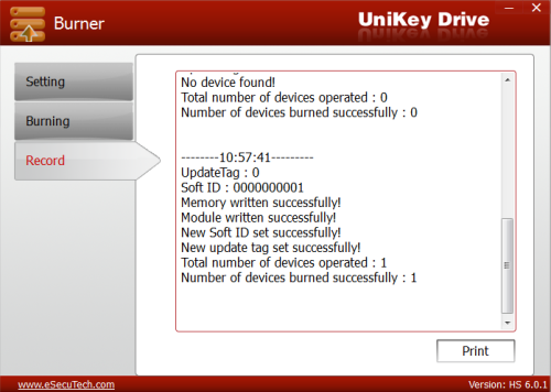 UniKey Burner record tab