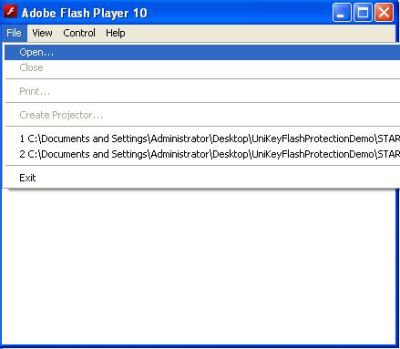 Adobe Flash Player file->open