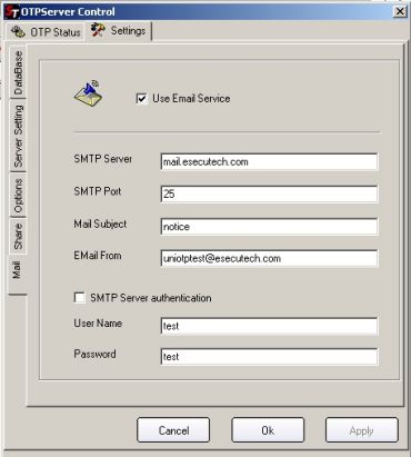 OPTServer email configuration panel