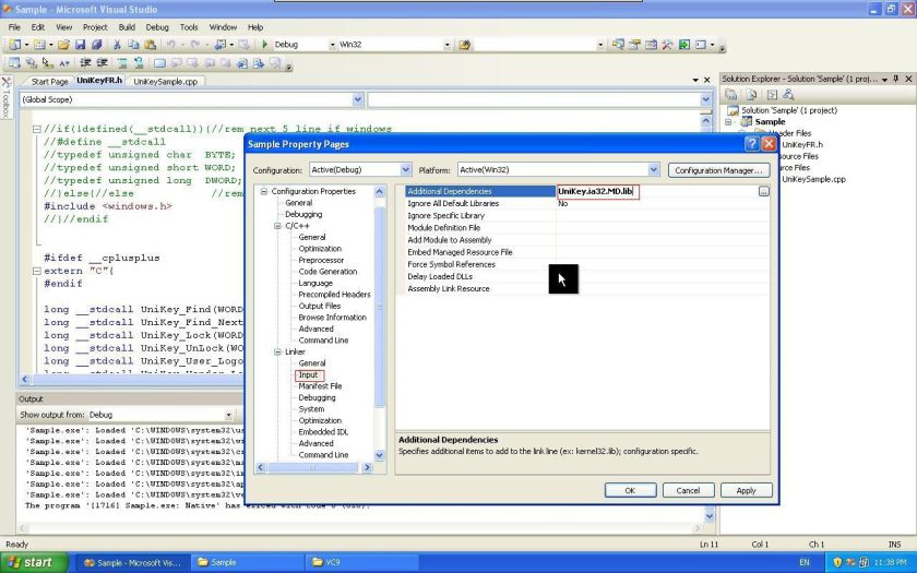 Visual Studio input - additional dependencies